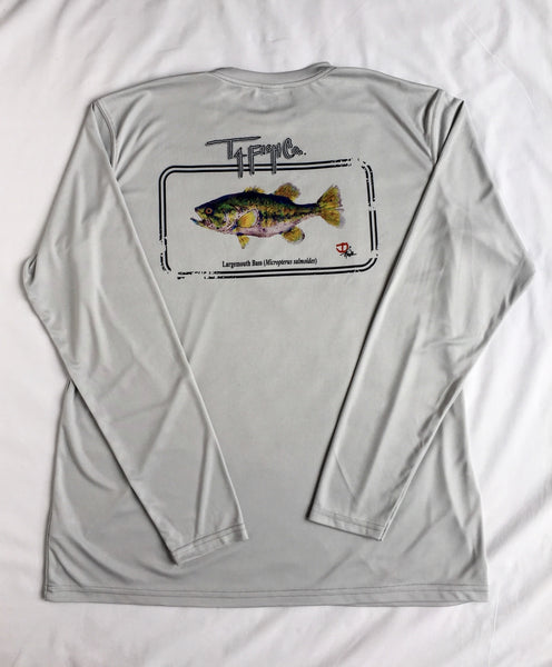 Adult Largemouth Bass Long Sleeve Performance T-shirt Pearl Grey